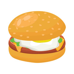 Burger icon in cartoon style isolated on white background. Fast food symbol stock vector illustration.