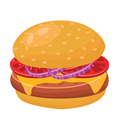 Burger icon in cartoon style isolated on white background. Fast food symbol stock vector illustration.