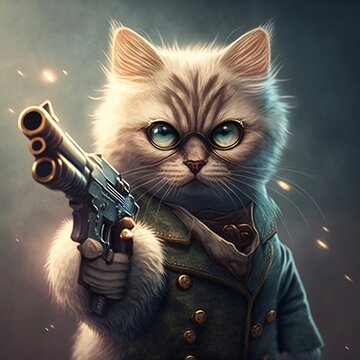 Cat With Gun. Generative AI.