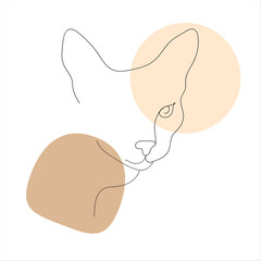 
Modern cat in continuous line style with abstract shapes, one line drawing. Pet logo. Vector illustration.
