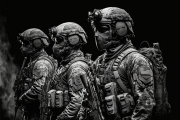Fototapeta na wymiar Group of Special Special Forces men illustration, generative AI 