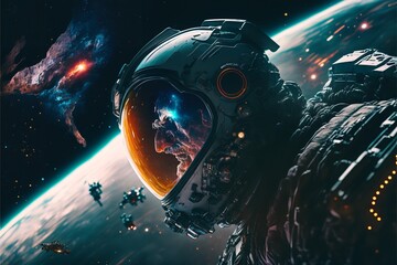 Obraz na płótnie Canvas Astronaut in outer space, 3d render, Generative Ai.