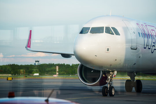Tallinn, Estonia - 10.06.2022: Wizz air airline company plane in Lennart Meri Airport.