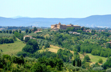 Panoramic view of the city on the sunny day. Siena. Italy.