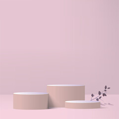 Abstract background with pink color geometric 3d podiums. Vector