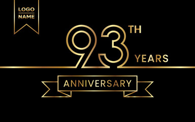 93th Anniversary logo design with golden ribbon and font. Logo Vector Template Illustration