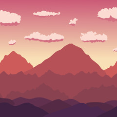 Mountain sunrise landscape vector illustration