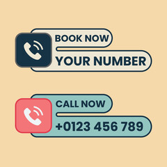 book now and call now button call sign with Phone number