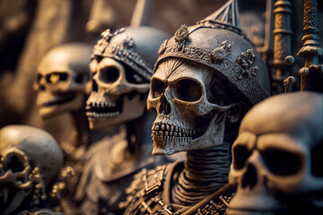Obraz na płótnie Canvas Medieval army of undead. Skeletons in armor. Generative AI