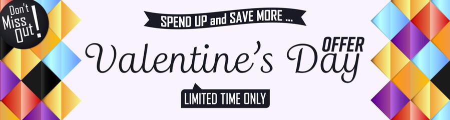 Valentine&rsquo;s Day sale, web banner design template, discount horizontal poster, special offer, spend up and save more, vector illustration