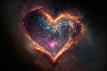 Valentine's Day galaxy nebula space heart wallpaper. Romantic February with love starry heart. Generative Ai