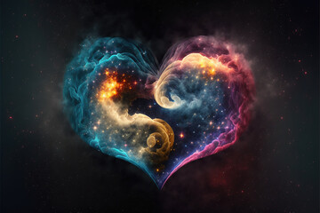 Valentine's Day galaxy nebula space heart wallpaper. Romantic February with love starry heart. Generative Ai