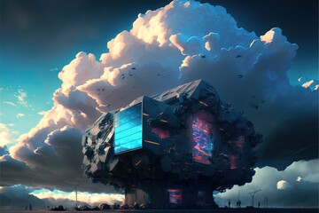 Plakat Fantasy landscape with clouds, cyber cloud. AI
