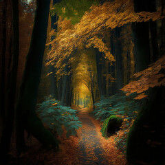 Green gallery forest in Hungary in Autumn