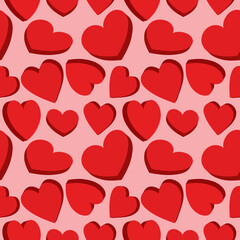 Drawn Heart cute Seamless pattern, love design on red background, Valentine's day Texture