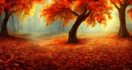 秋の紅葉した森の背景_40
