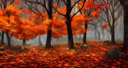 秋の紅葉した森の背景_33