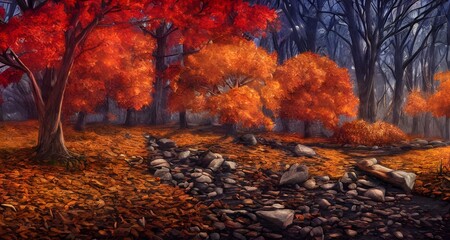 秋の紅葉した森の背景_32