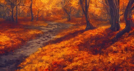 秋の紅葉した森の背景_30