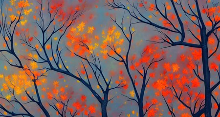 Forest Background with Autumn Leaves _11