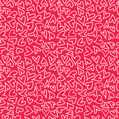 Drawn Heart cute Seamless pattern, love design on red background, Valentine's day Texture