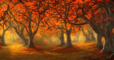Fototapeta na wymiar Forest Background with Autumn Leaves _12