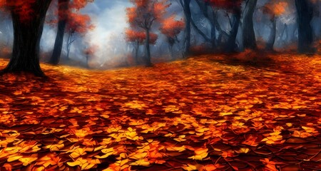 Forest Background with Autumn Leaves _09