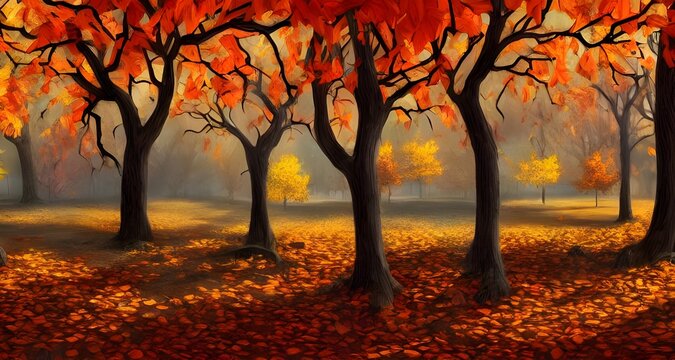 Forest Background with Autumn Leaves _03