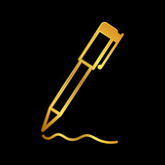 gold pen vector logo template, write icon in gold color 