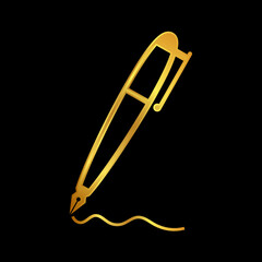 gold pen vector logo template, write icon in gold color 