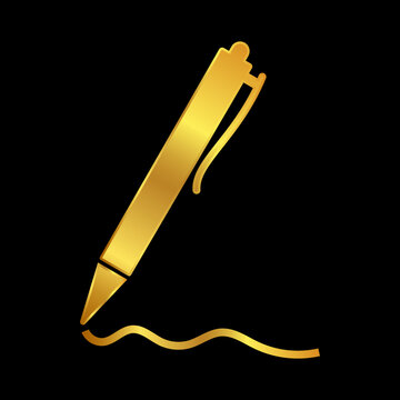 gold pen vector logo template, write icon in gold color 