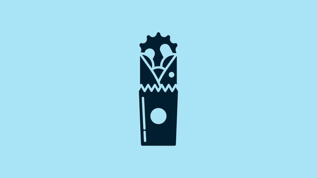 Blue Doner kebab icon isolated on blue background. Shawarma sign. Street fast food menu. 4K Video motion graphic animation