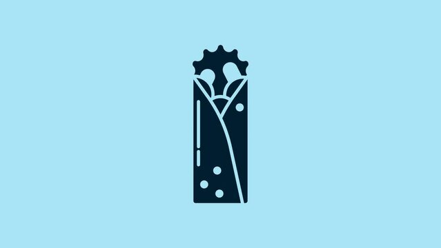 Blue Doner kebab icon isolated on blue background. Shawarma sign. Street fast food menu. 4K Video motion graphic animation