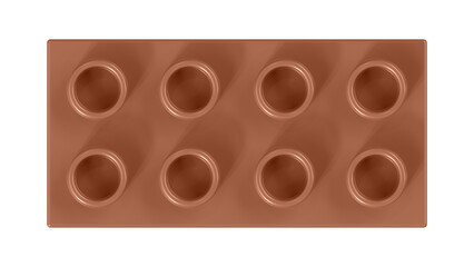 Amber Brown Block Isolated on a White Background. Close Up View of a Plastic Children Game Brick for Constructors, Top View. High Quality 3D Rendering with a Work Path. 8K Ultra HD, 7680x4320