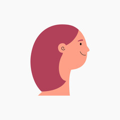 Beautiful woman, girl with long hair, face in profile isolated on white. Flat style vector illustration. Female cartoon character. Design element for 8 March, Womens Day card, banner, poster