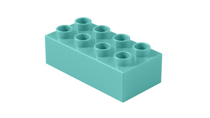 Pool Blue Plastic Block Isolated on a White Background. Children Toy Brick, Perspective View. Close Up View of a Game Block for Constructors. 3D illustration with a Work Path. 8K Ultra HD