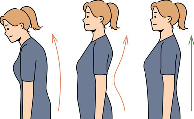 Set of young woman posture problems - obrazy, fototapety, plakaty