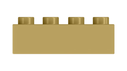 Antique Gold Block Isolated on a White Background. Close Up View of a Plastic Children Game Brick for Constructors, Front View. High Quality 3D Rendering with a Work Path. 8K Ultra HD, 7680x4320