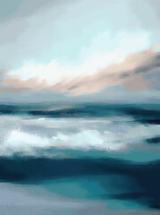 Fototapeta A digital seascape painting of crashing waves in the ocean obraz