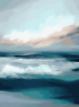 A digital seascape painting of crashing waves in the ocean