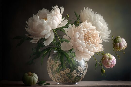 Delicate light peony flowers, a bouquet of peonies AI