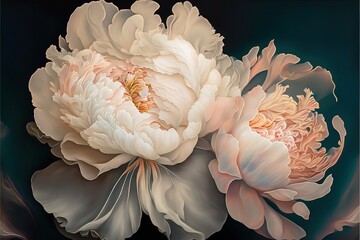 Delicate light peony flowers, a bouquet of peonies with elements of gold. AI