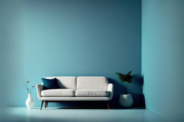 Blue minimalistic simple room, mock up, Generative AI