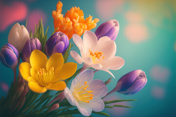Spring colorful flowers. Ideal for decorative backgrounds, fresh floral wallpaper, generative AI