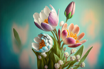 Spring colorful flowers. Ideal for decorative backgrounds, fresh floral wallpaper, generative AI