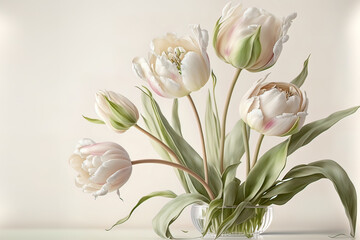 Delicate spring tulips. Luxurious pastel flowers. AI