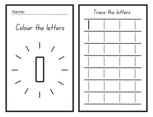 letter I coloring and tracing practice Worksheet for learning the alphabet Exercises handwriting practice Vector Illustration