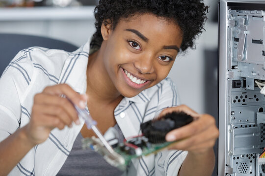 Woman During The Repairation Of Chips