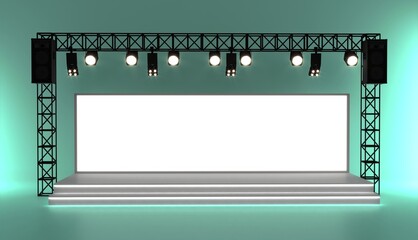 Simple event scene on white background. front view. 3d Rendering.