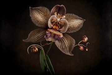 beautiful fantasy golden orchid on dark background